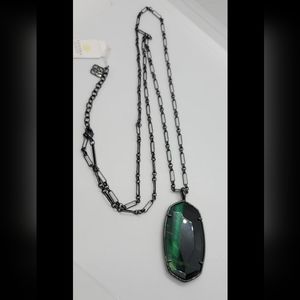 NWT KENDRA SCOTT LONG FACETED NECKLACE GREEN BLACK GUNMETAL